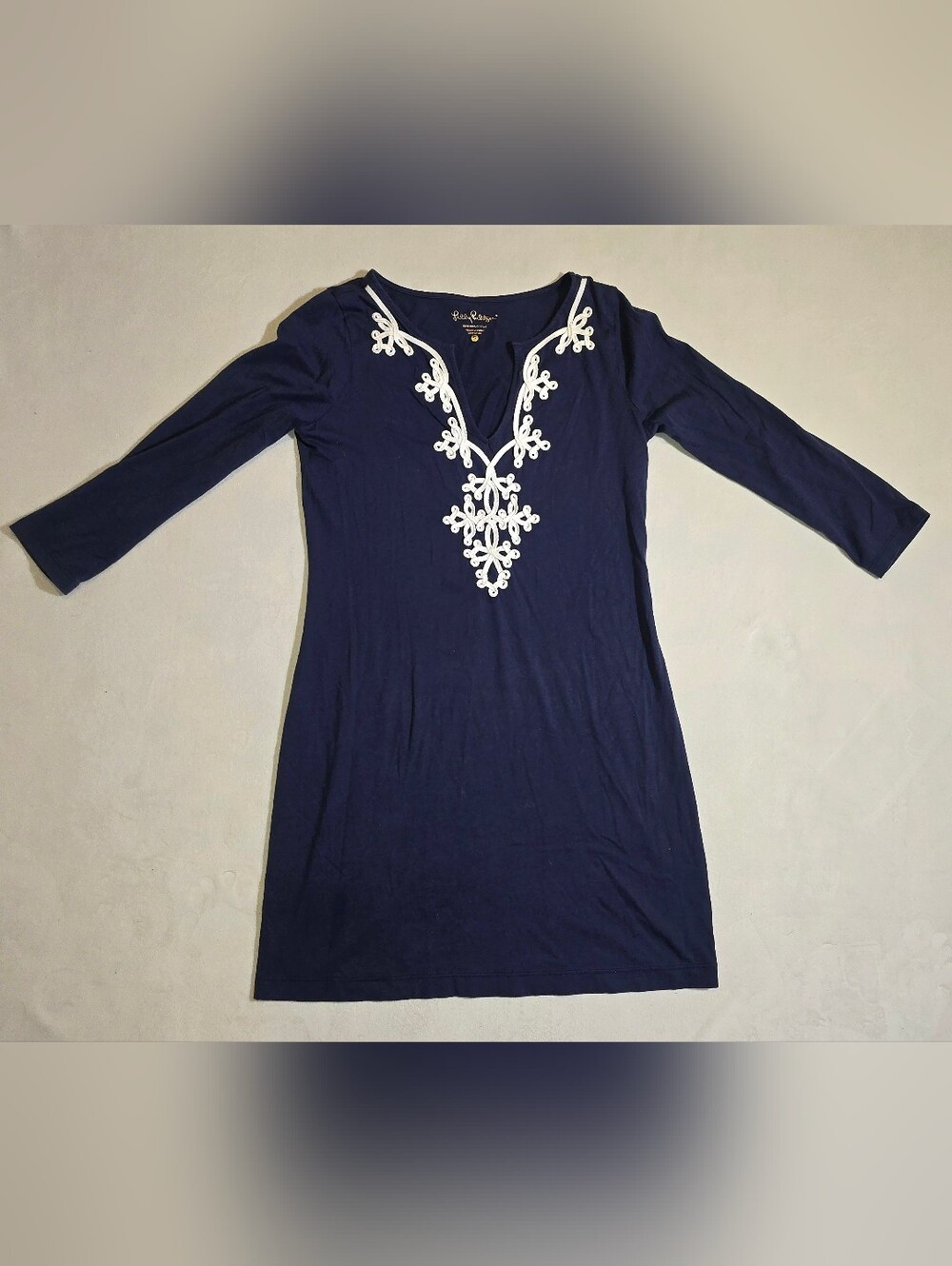 Lilly Pulitzer Size S Navy Blue 100% Pima Cotton Brewster Soutache Dress